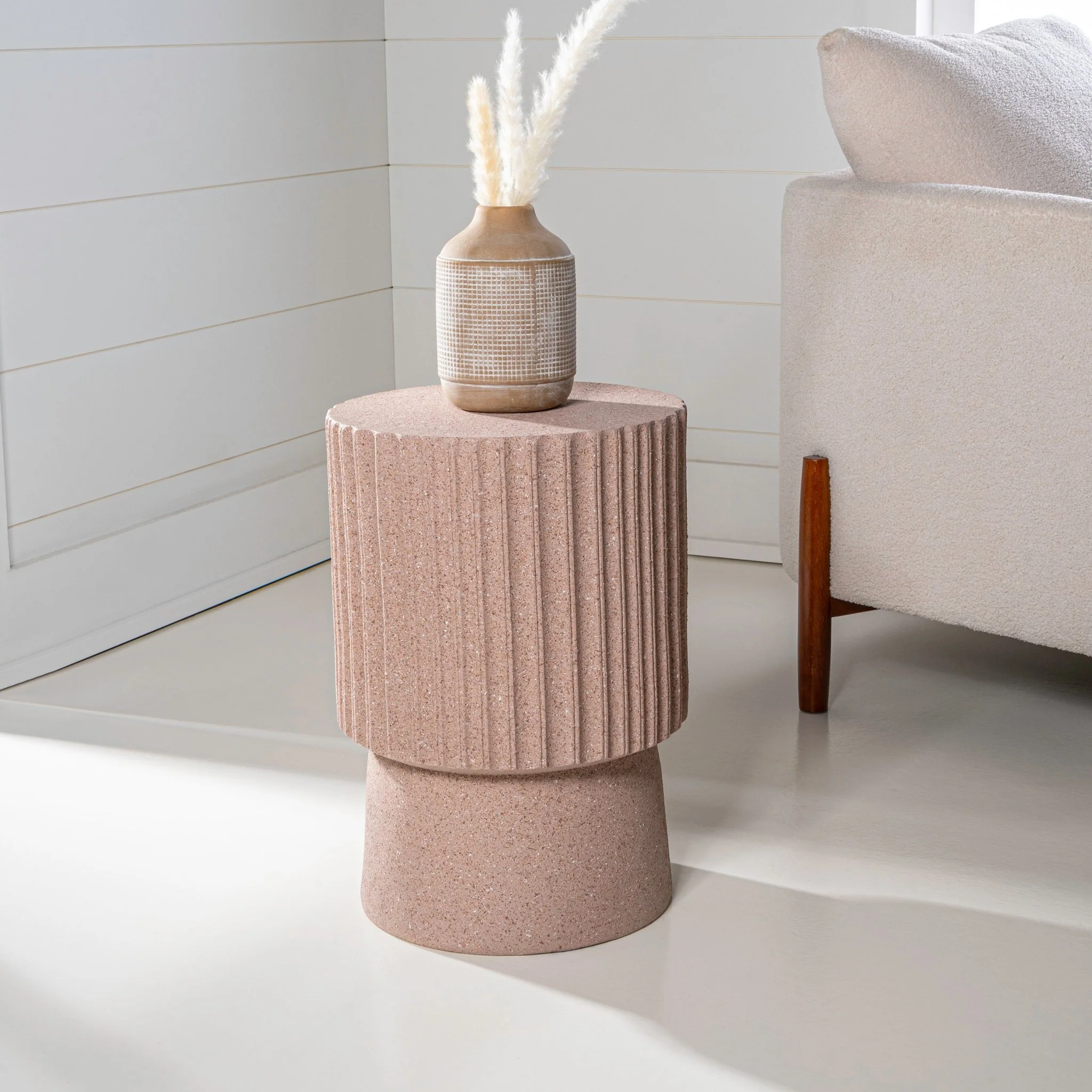 Louisa Modern Art Deco Tambour Indoor/Outdoor Accent Table