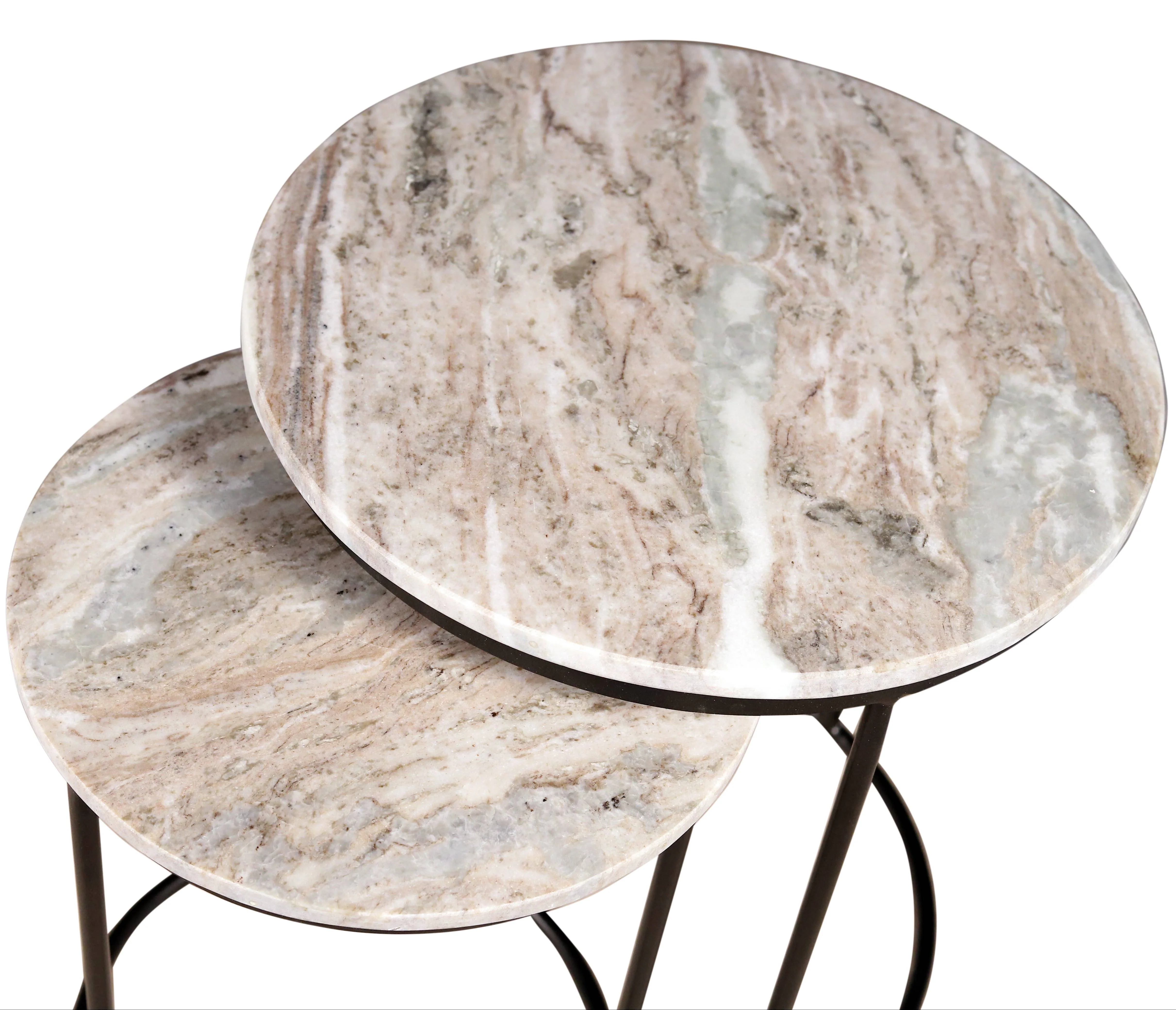 Marble Nesting Coffee Table With Black Metal Frame, Set of 2