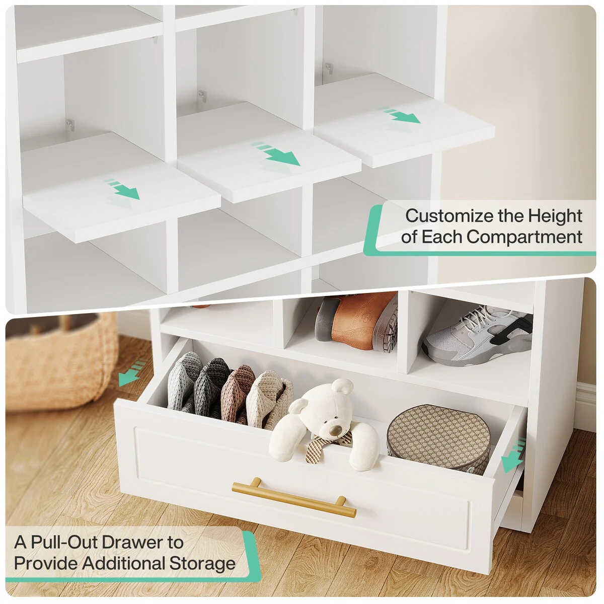 70.9-Inch Shoe Storage Cabinet, Tall Wooden Shoe Rack with 24 Cubbies and Drawer for Closet, Entryway, Living Room