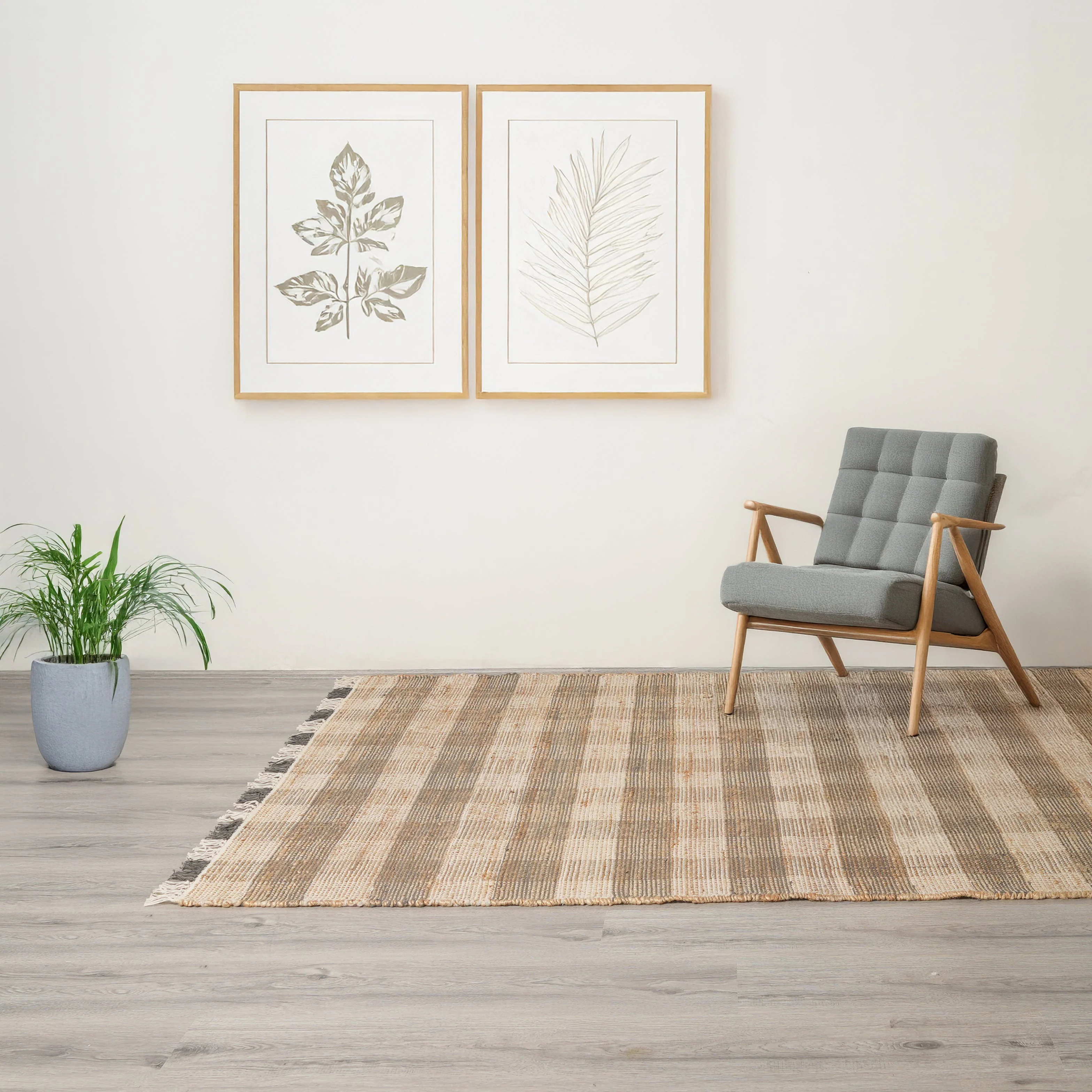Grey Artisan Hand Woven Jute & Cotton Plaid Rug