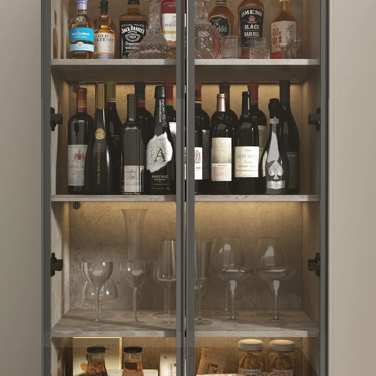 Kitchen Pantry Cabinets 5-Tier Tall Storage Cabinet with Glass Doors