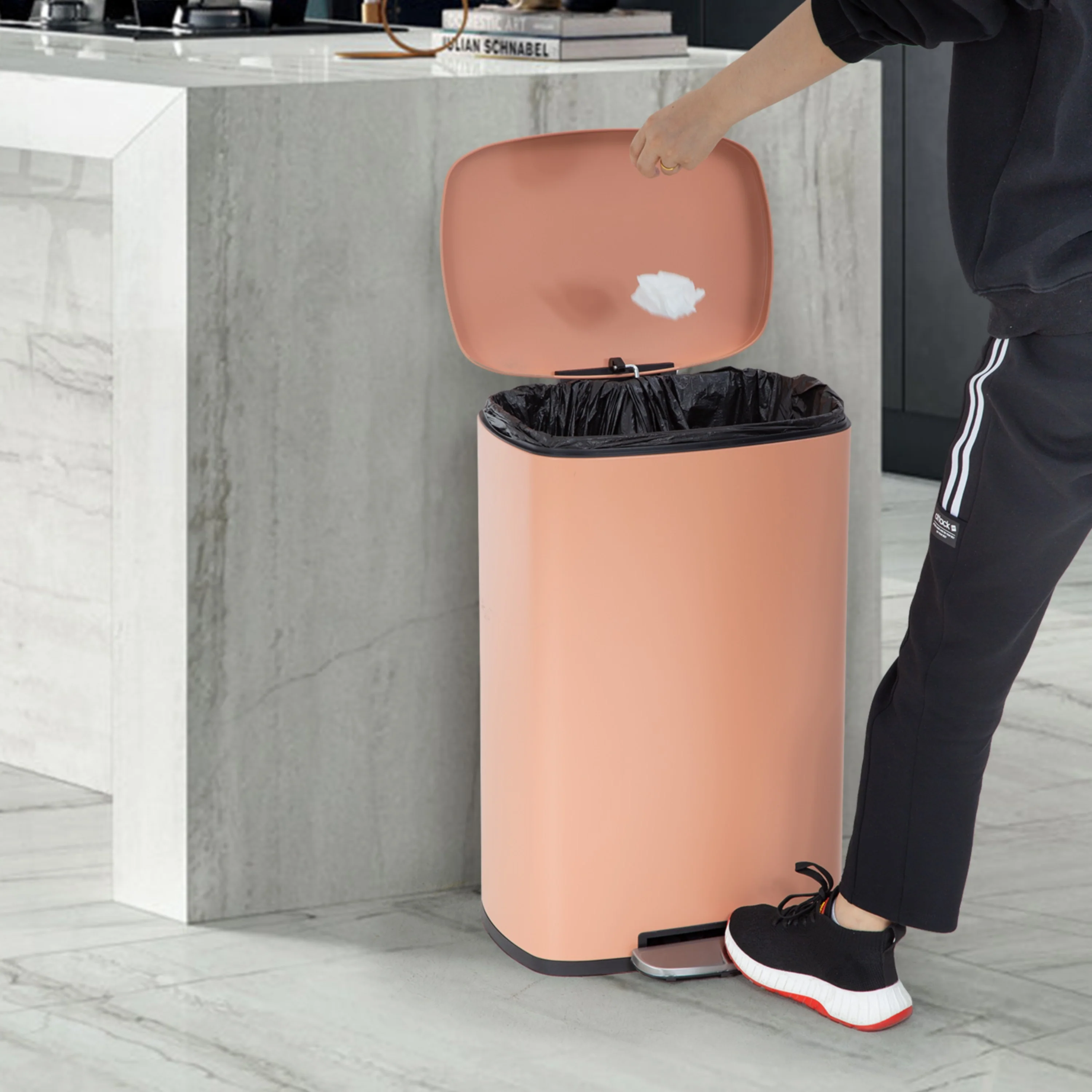 13 Gallon 50 Liter Stainless Steel Step Trash Can with Removable Inner Bucket by Furniture of America