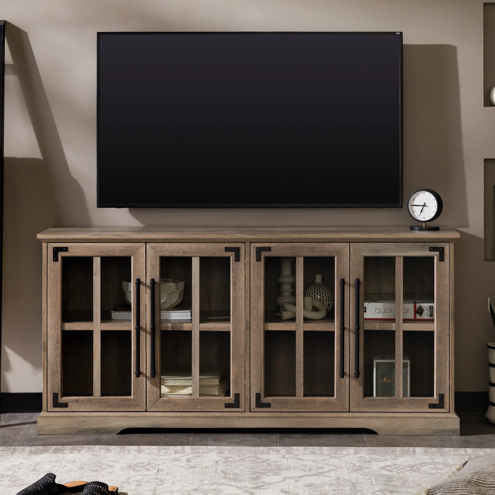 Tide Windowpane Glass-Door TV Stand for TVs up to 65