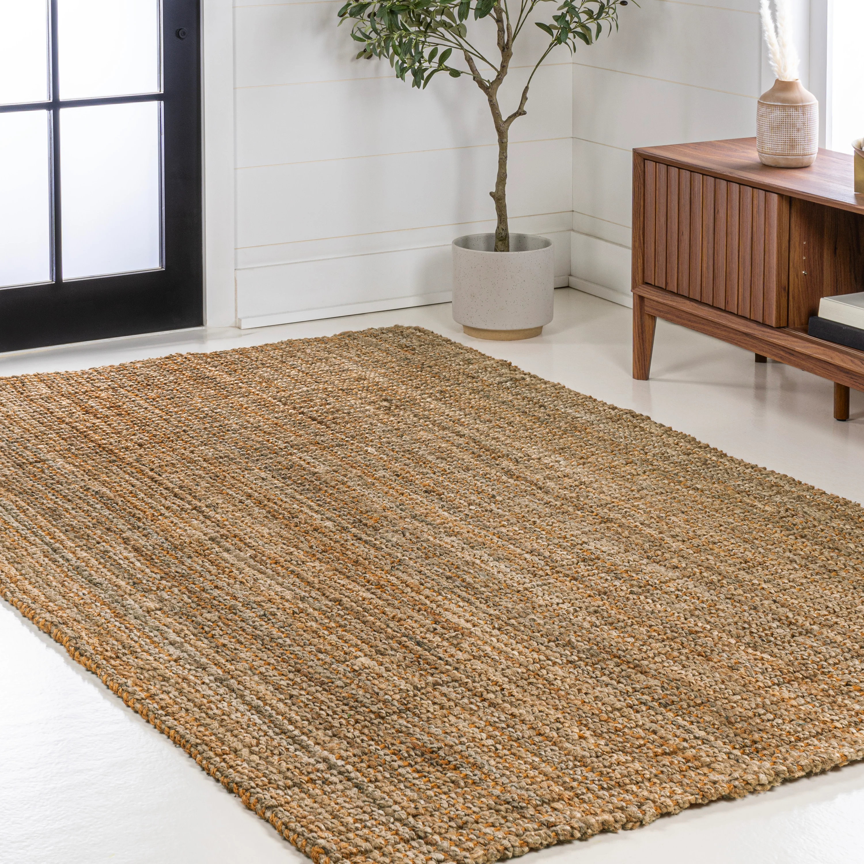 Biot Traditional Rustic Handwoven Jute Solid Area Rug