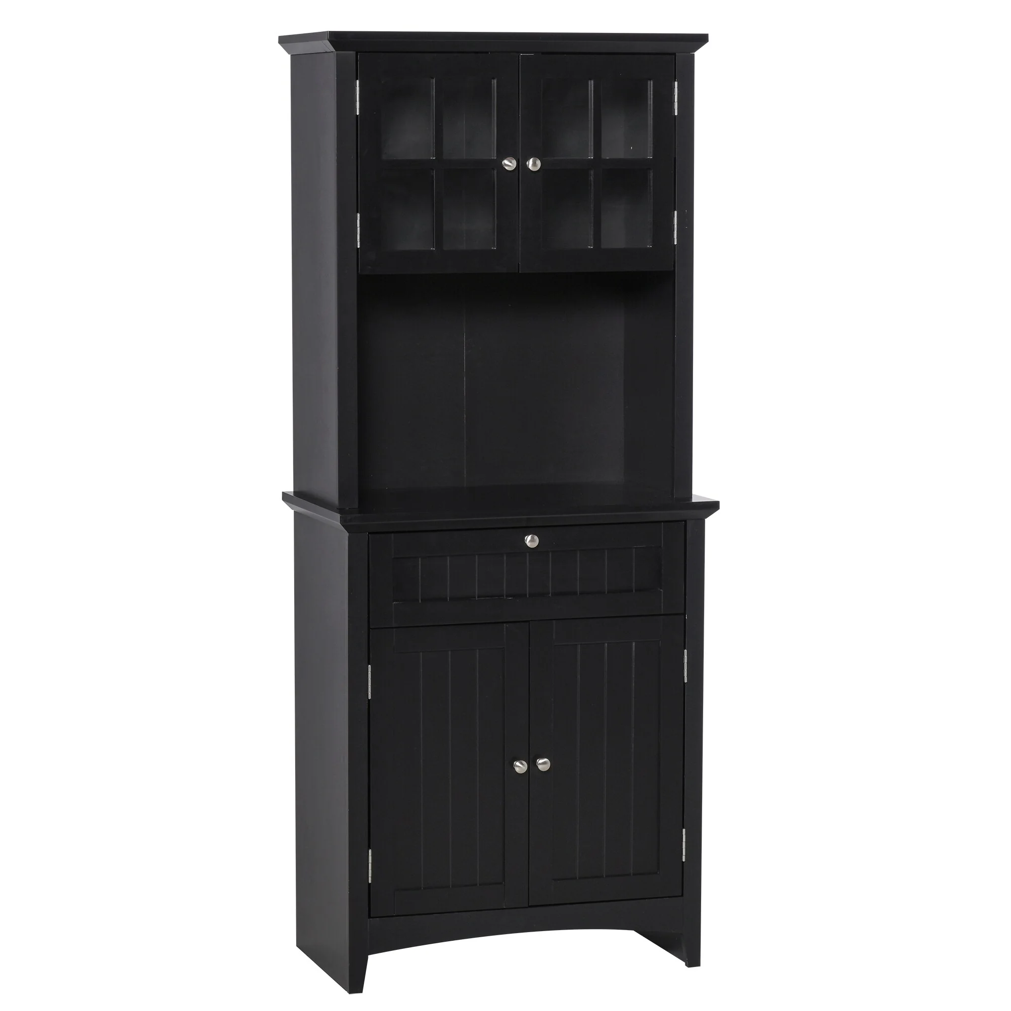 HOMCOM Kitchen Buffet Hutch Wooden Storage Cupboard with Framed Glass Door, Drawer and Microwave Space - 27
