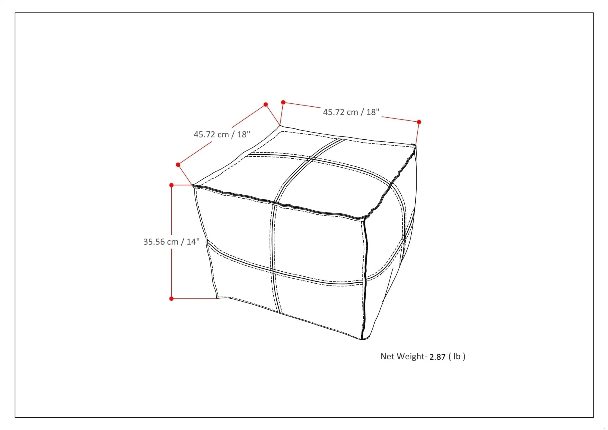 Tranquilize Faux Leather Square Pouf with Top Stitching Detail and Zipper