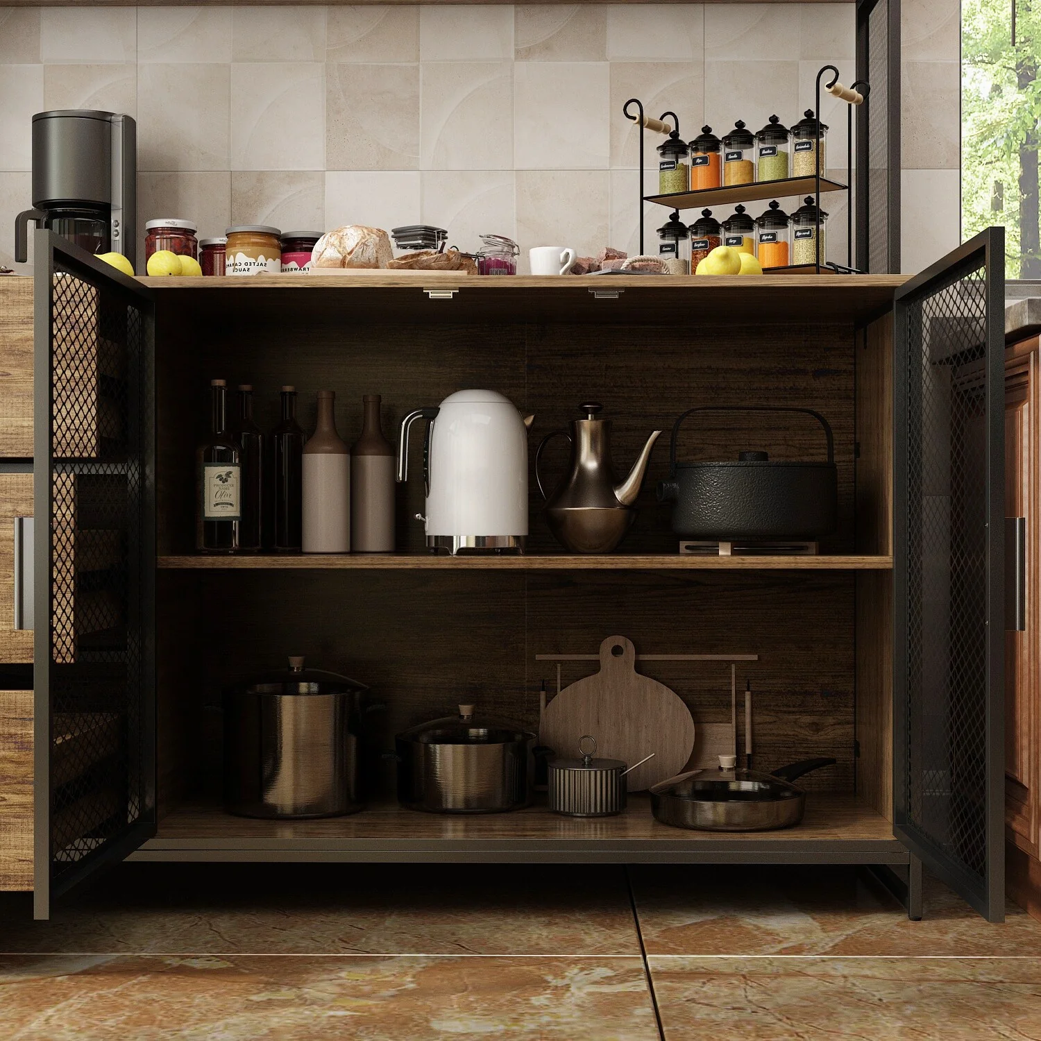 Large Buffet with Hutch,Kitchen Pantry Cupboard Sideboard