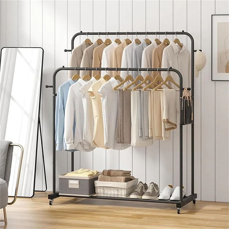 Double Rods Garment Rack with Wheels - 16.73