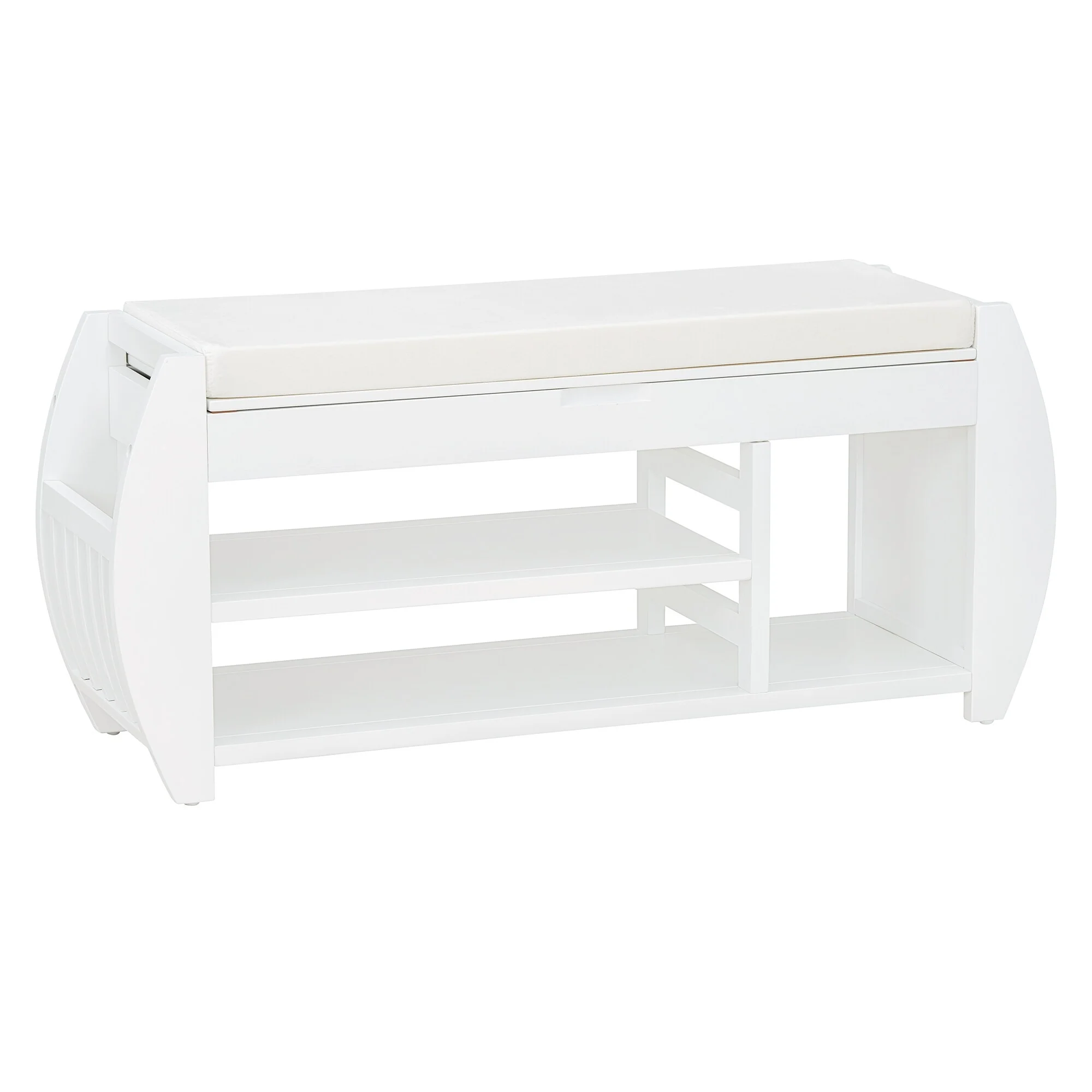 Multifunctional Storage Bench with Cushion and Curved Side Panel for Entrance and Living Room