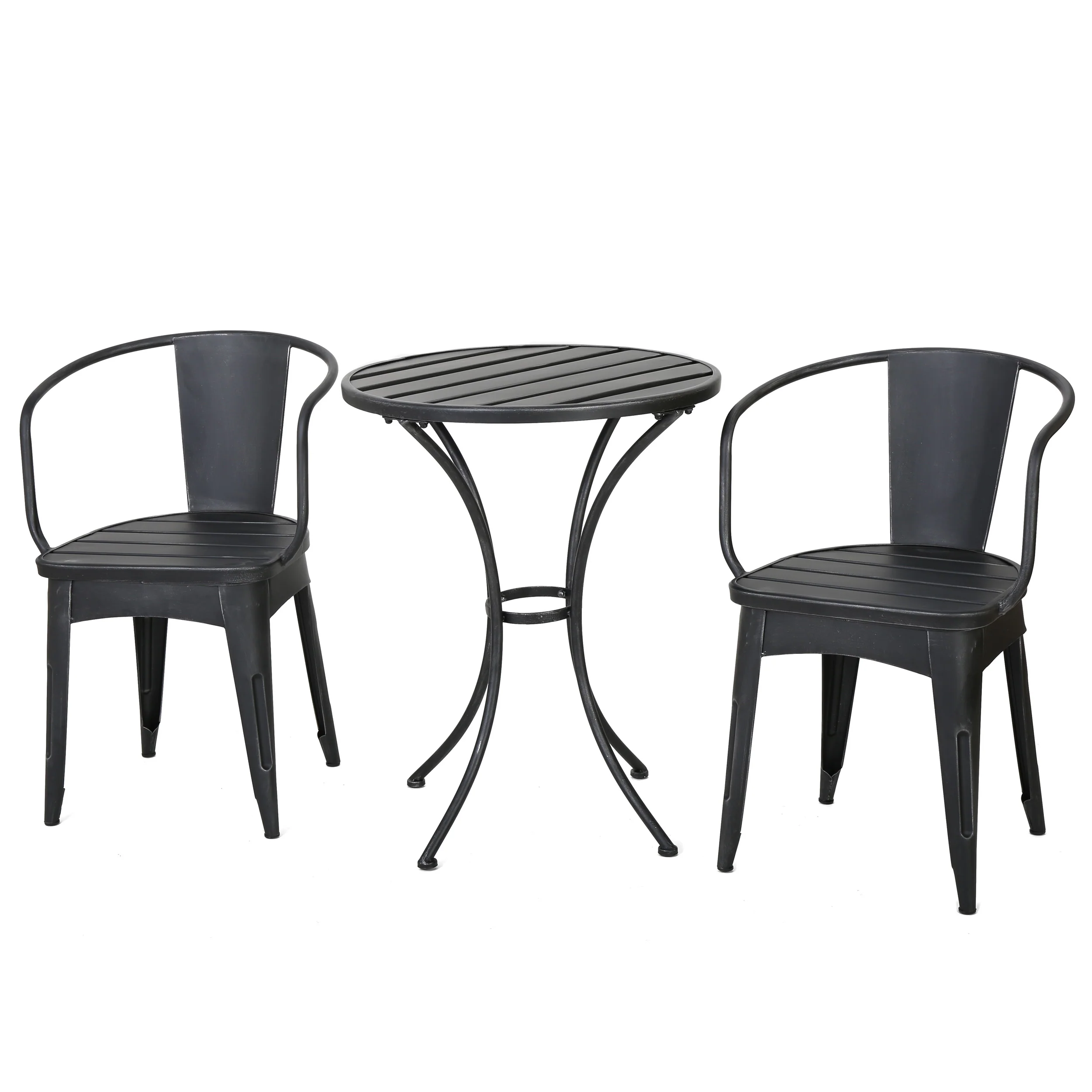 Divinely 3-Piece Iron Bistro Set with Table and 2 Chairs