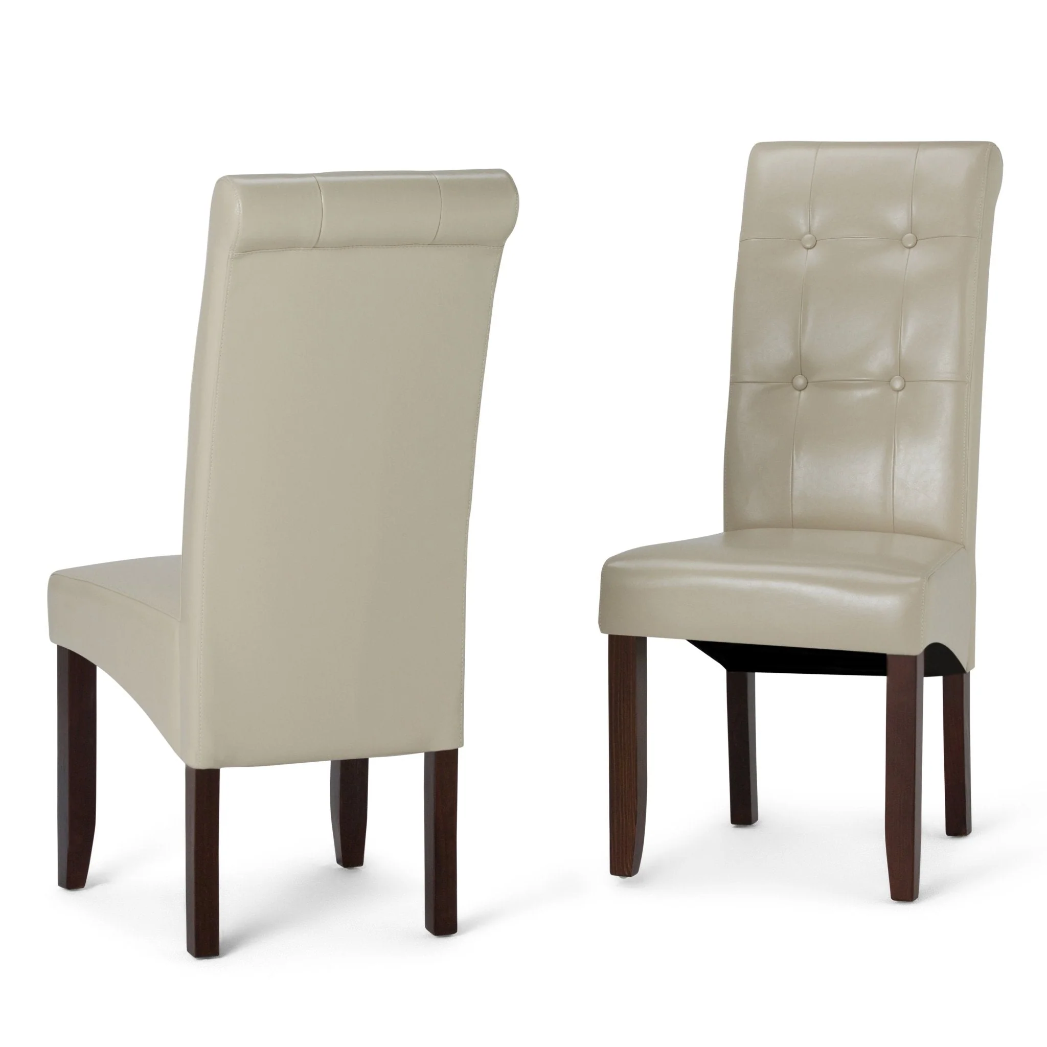 Veritas Faux Leather Dining Chair with Button Tufted Back and Solid Wood Legs, Set of 2