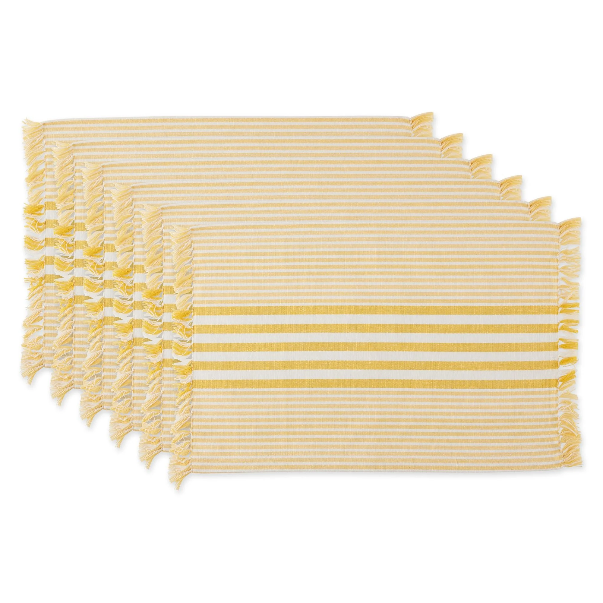 Deep Yellow Stripes With Fringe Placemats, Set Of 6