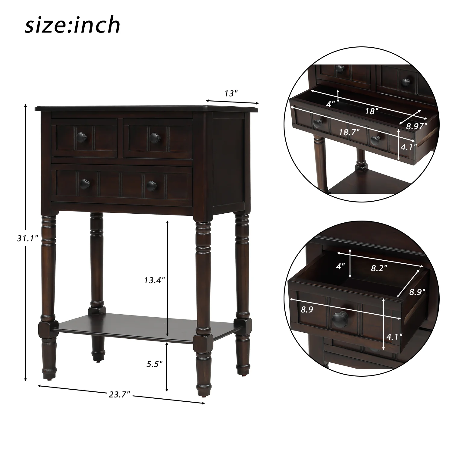 Kylie Console Table with 3 Storage Drawers and Bottom Shelf