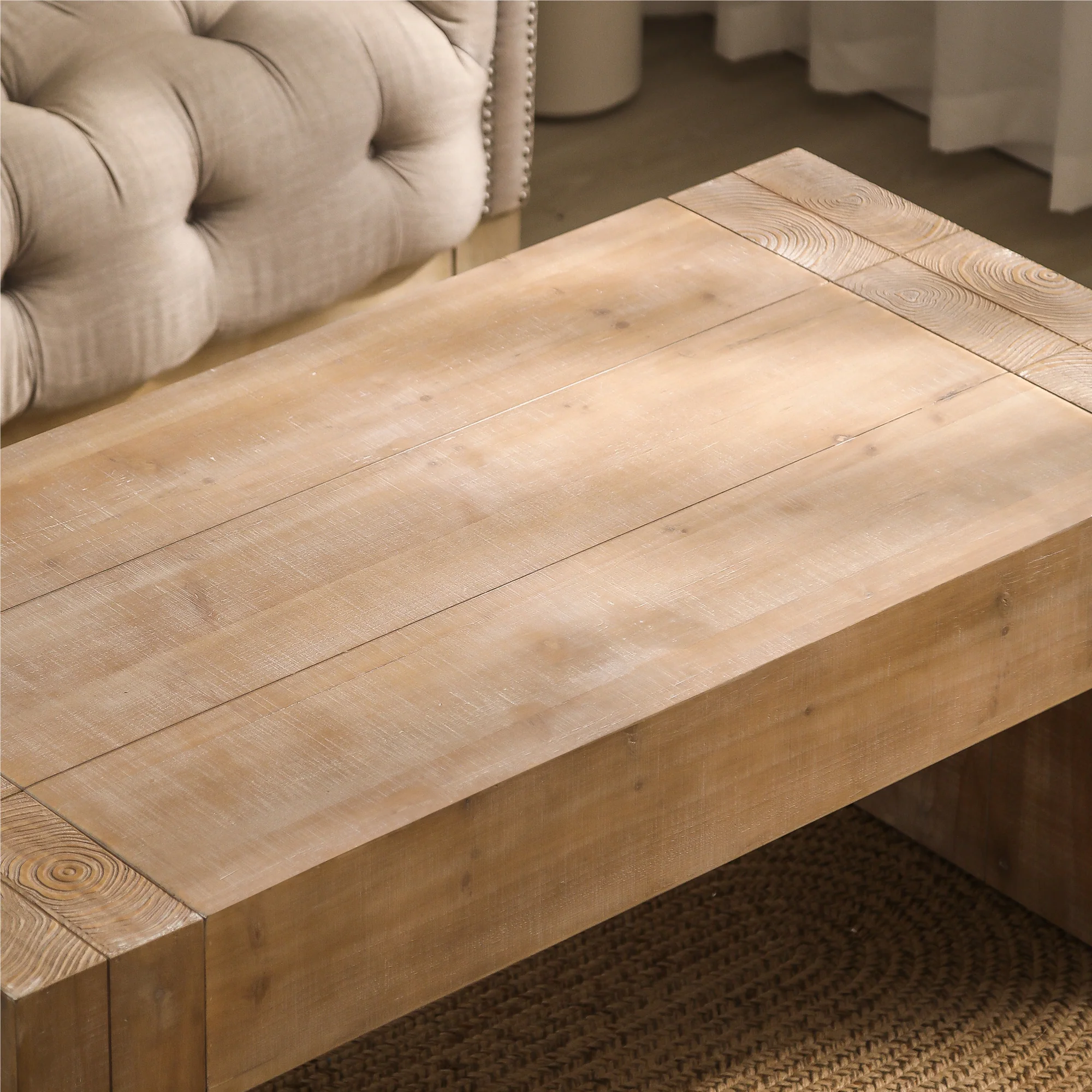 Carrying Rectangular Coffee Table with Wood Frame