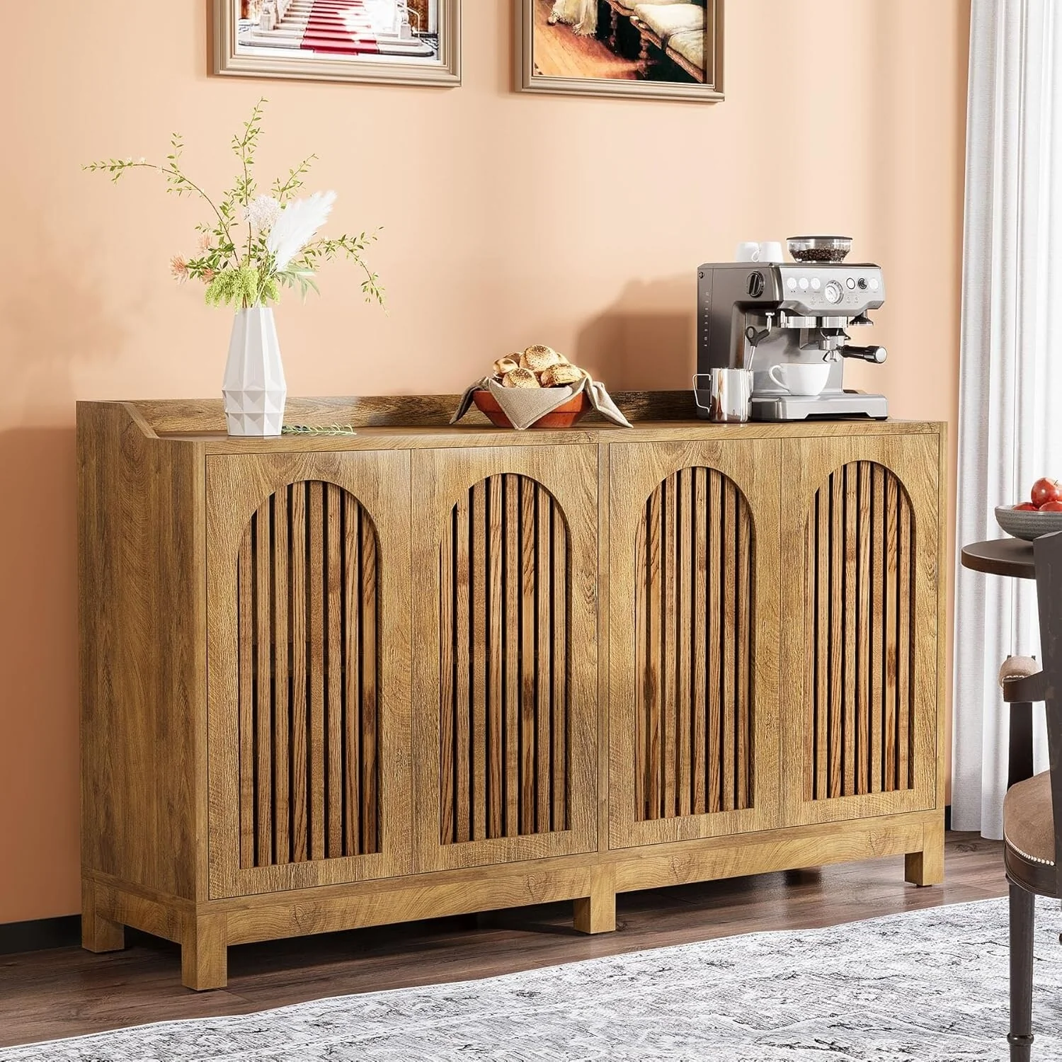 57” Farmhouse Sideboard Buffet Cabinet with Doors and Adjustable Shelf