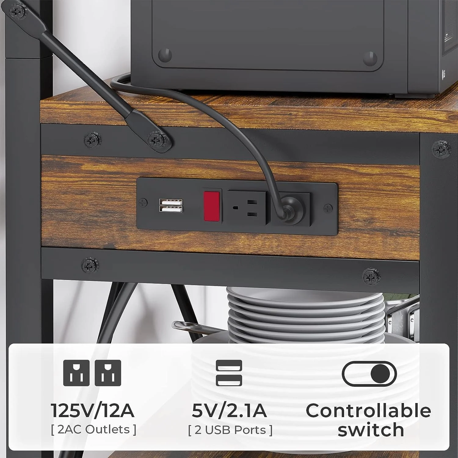Bakers Rack with Power Outlet 6-Tier Coffee Bar Microwave Stand