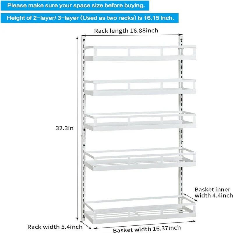 Wall Mount Spice Rack Organizer 5 Tier Height - 4.6