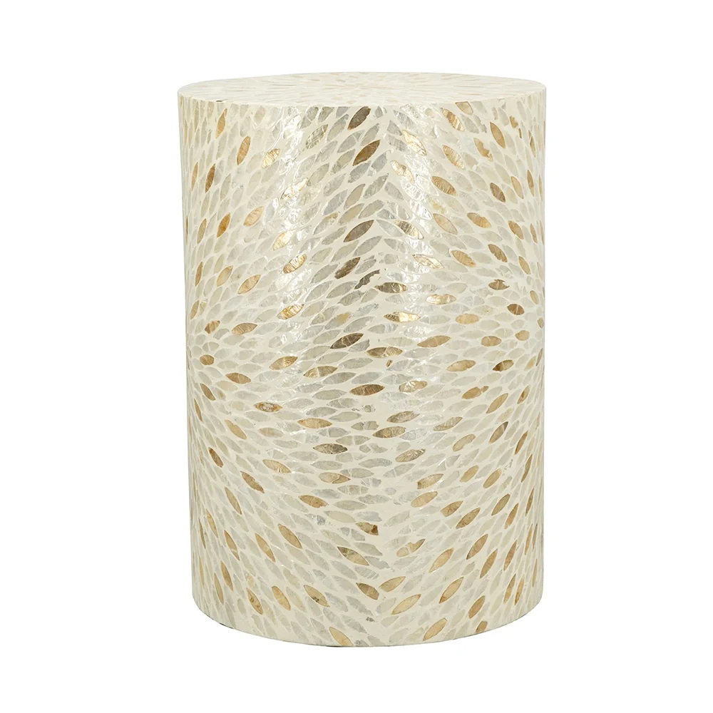 Gold and White Capiz Drum Side Table