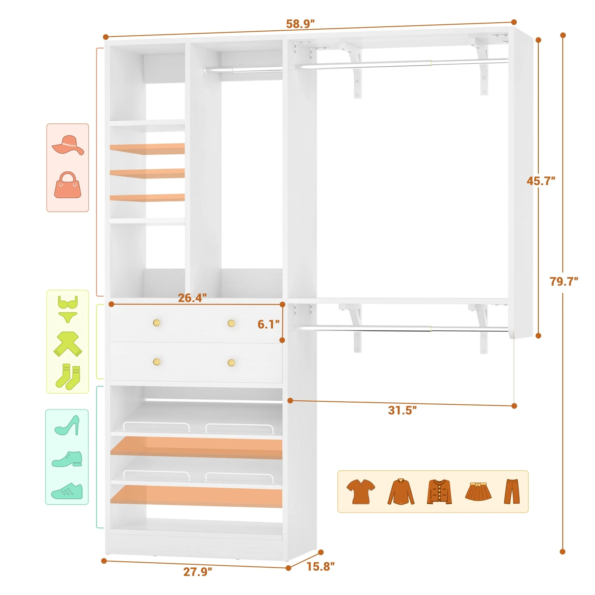 5FT Small Closet System with Drawers, 60