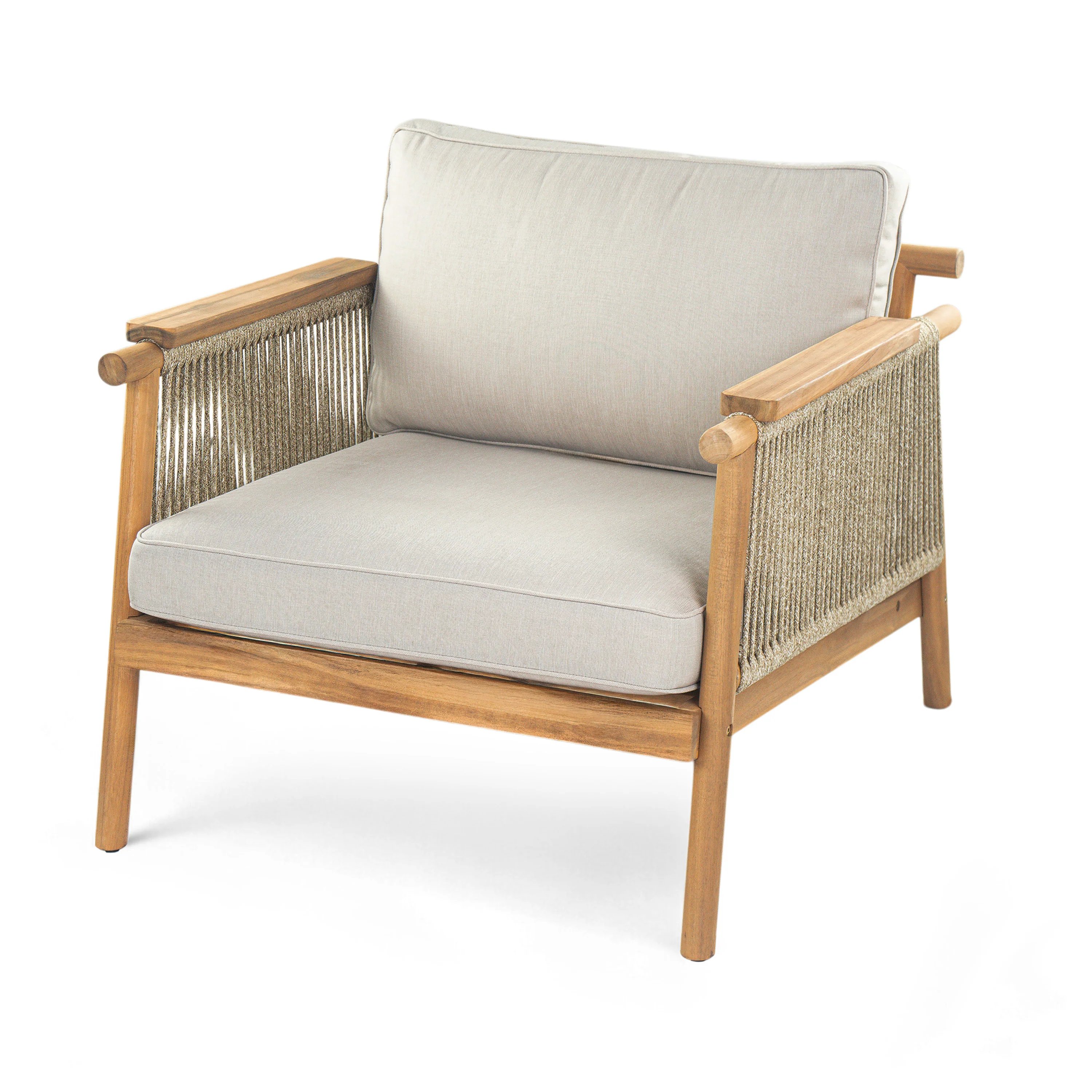 Outdoor Wood Club Chair with Rope Accents