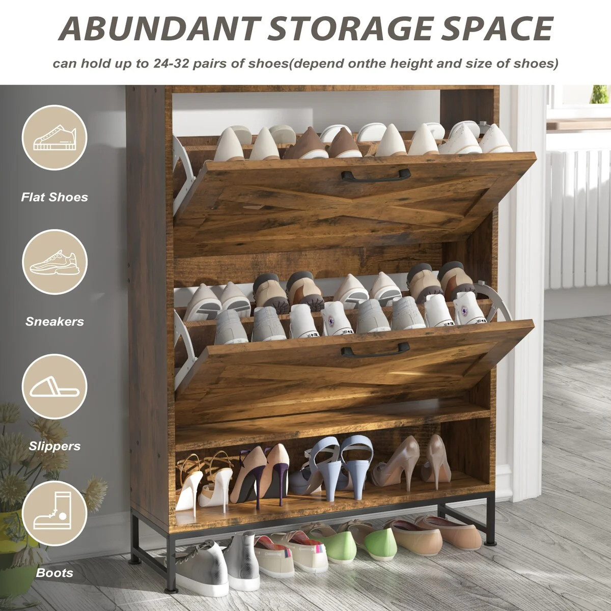 24 Pair Shoe Storage Cabinet