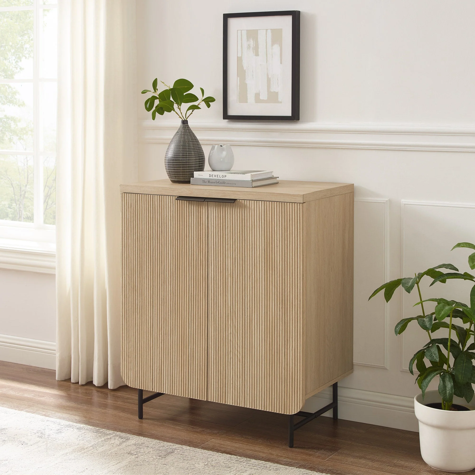 Fluted-Door Storage Console Cabinet