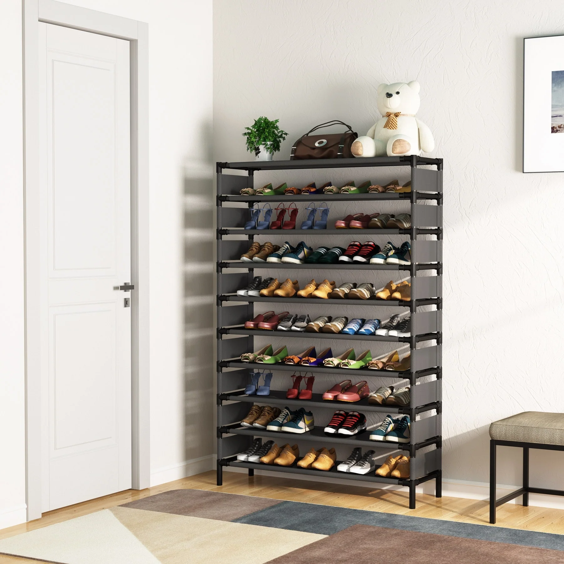 10 Tiers Shoe Rack, Large Capacity Shoe Organizer, Shoe Shelf for 50 Pair - 10-tier