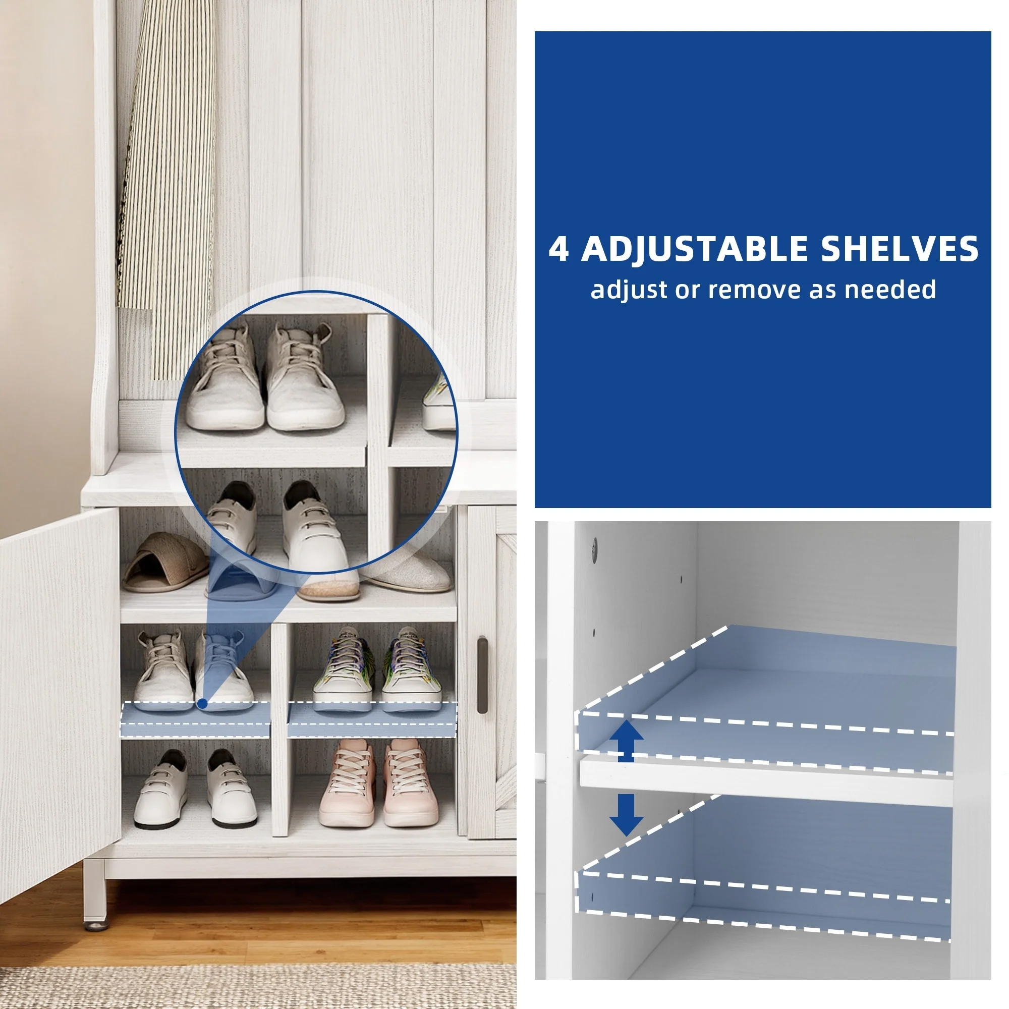 Moasis Farmhouse Hall Tree with Bench and Shoe Storage with 10 Hooks for Entryway