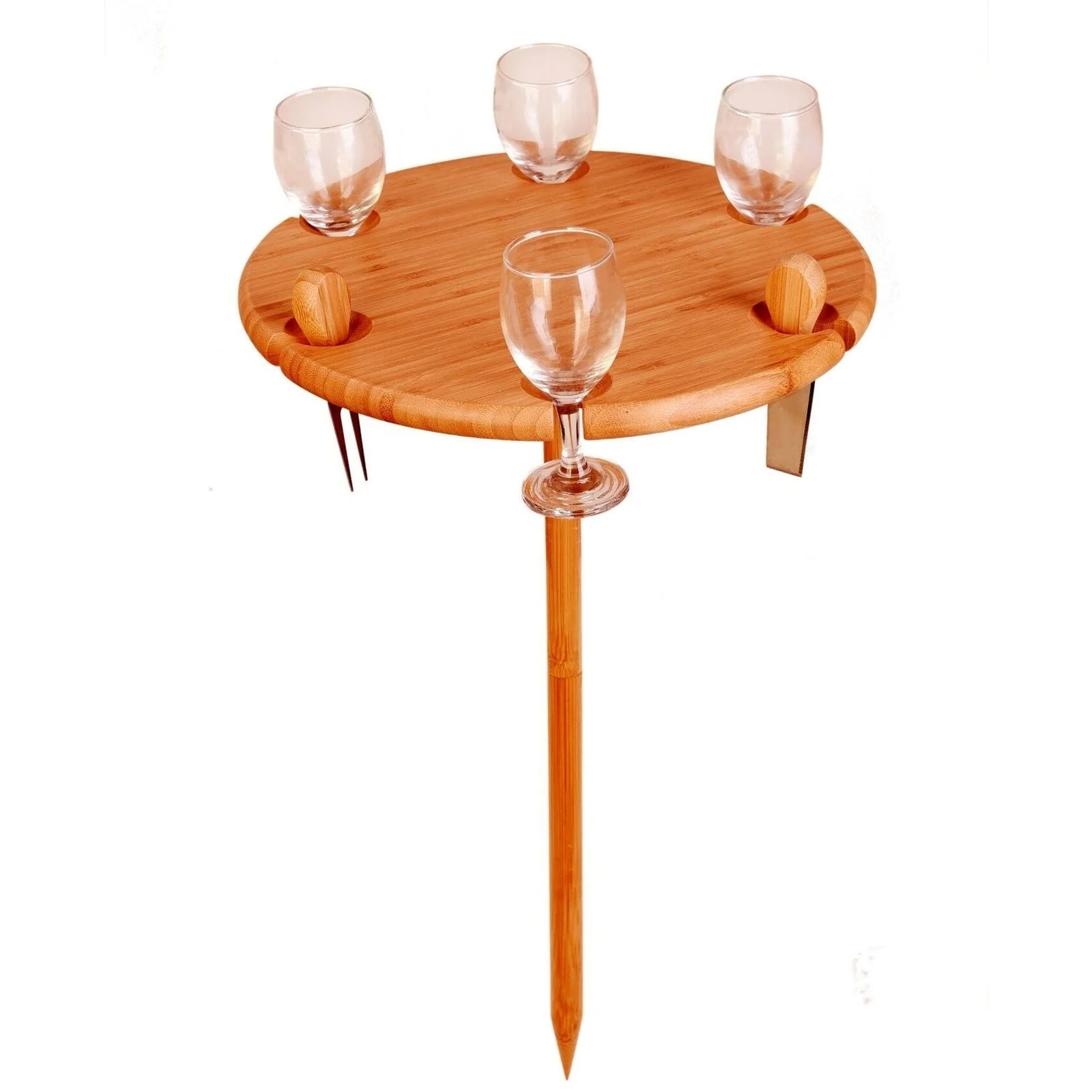 Bambusi Portable Outdoor Picnic Wine Table Holder w Cutlery Cheese Set
