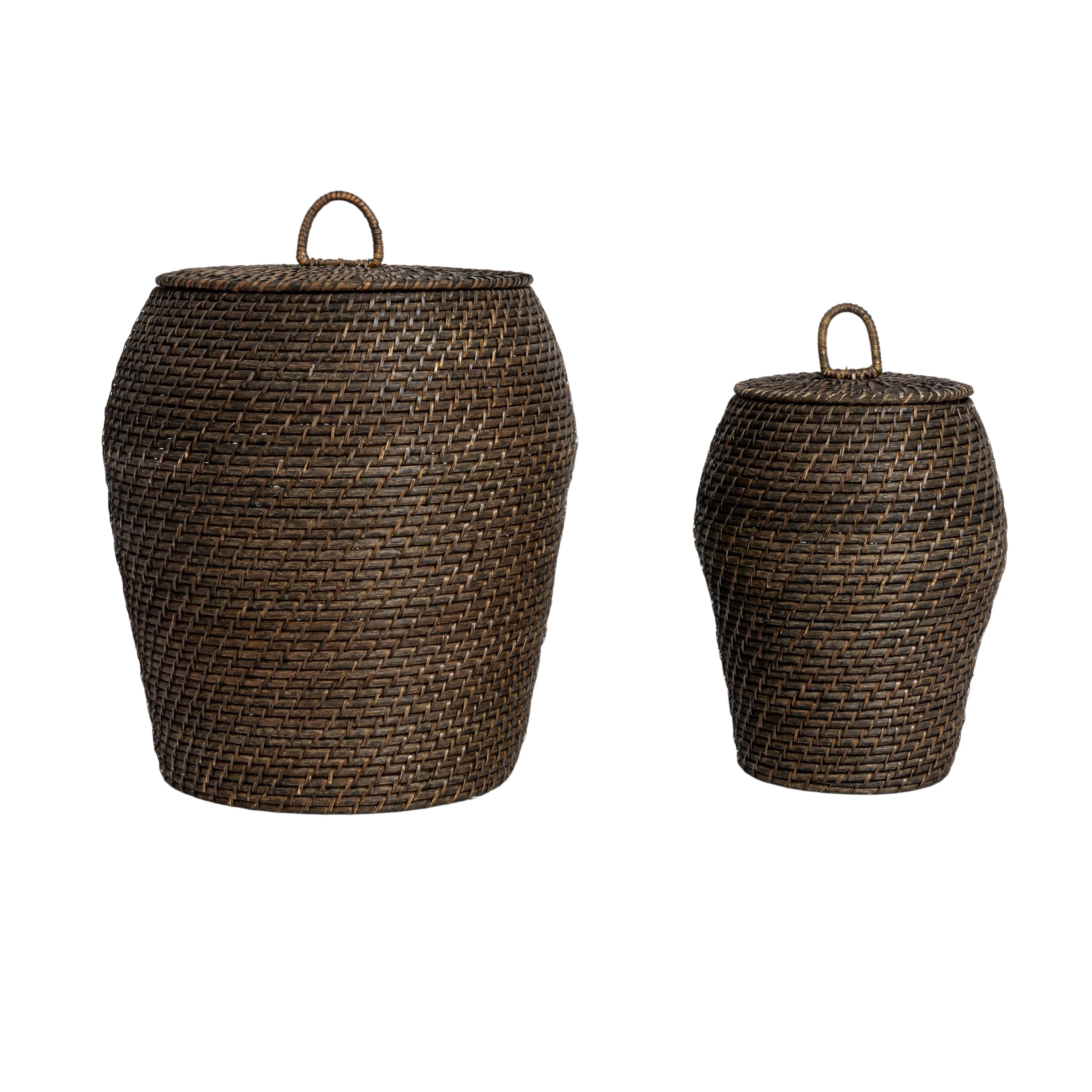 Hand-Woven Rattan Wicker Storage Baskets with Lids, Set of 2