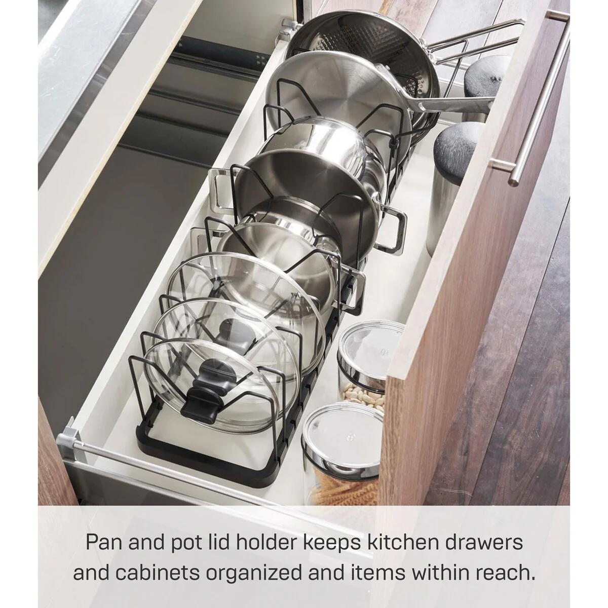 Yamazaki Home Adjustable Pot Lid Organizer, Steel - L 7.87 x W 17.72 x H 6.89 inches
