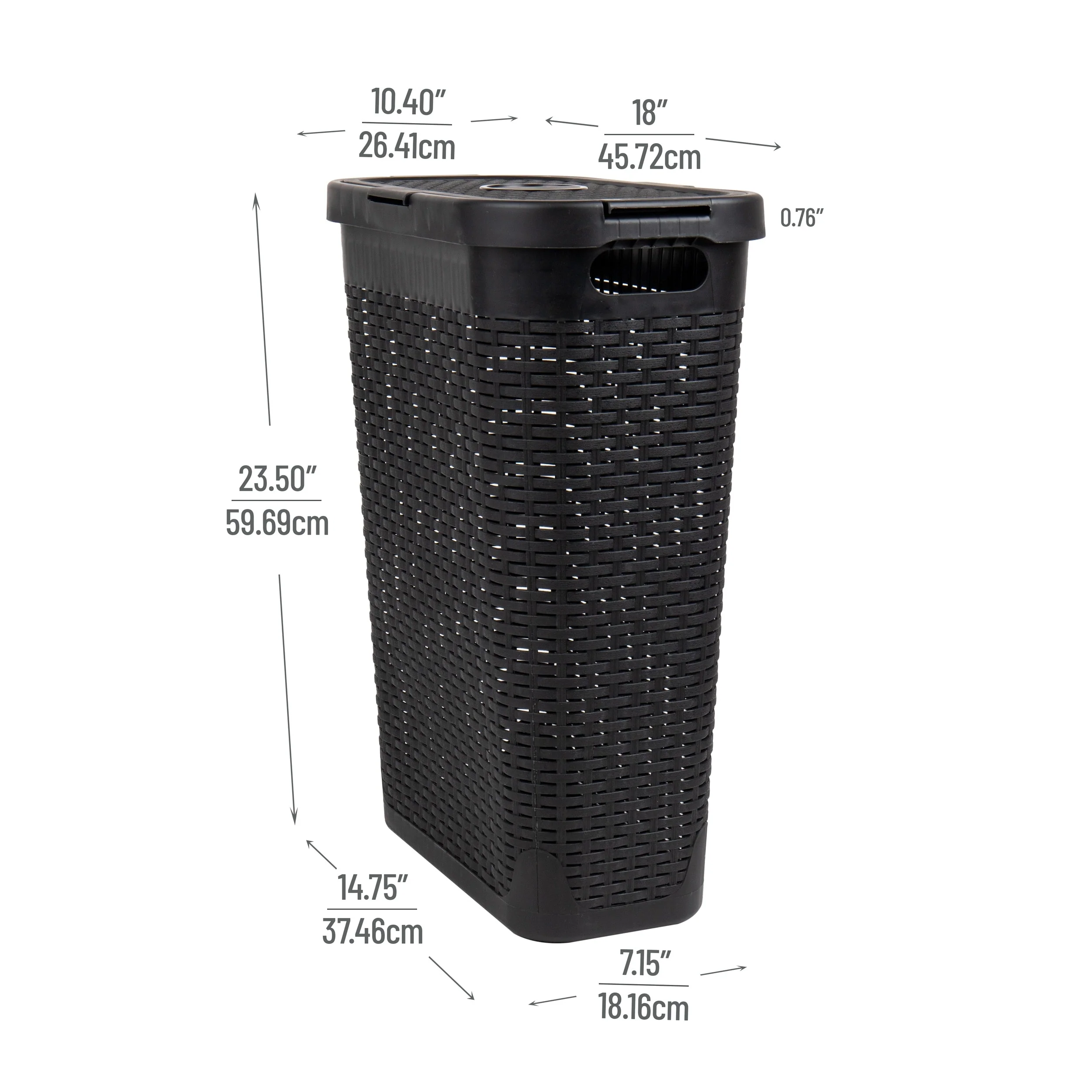 Mind Reader 40L Slim Laundry Hamper, Clothes Basket, Lid, Wicker Design, Plastic, 18