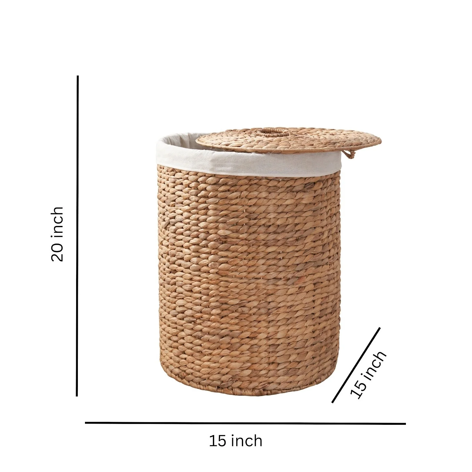 Ludmilla Round Tall Water Hyacinth Woven Wicker Laundry Hamper with Lid 15