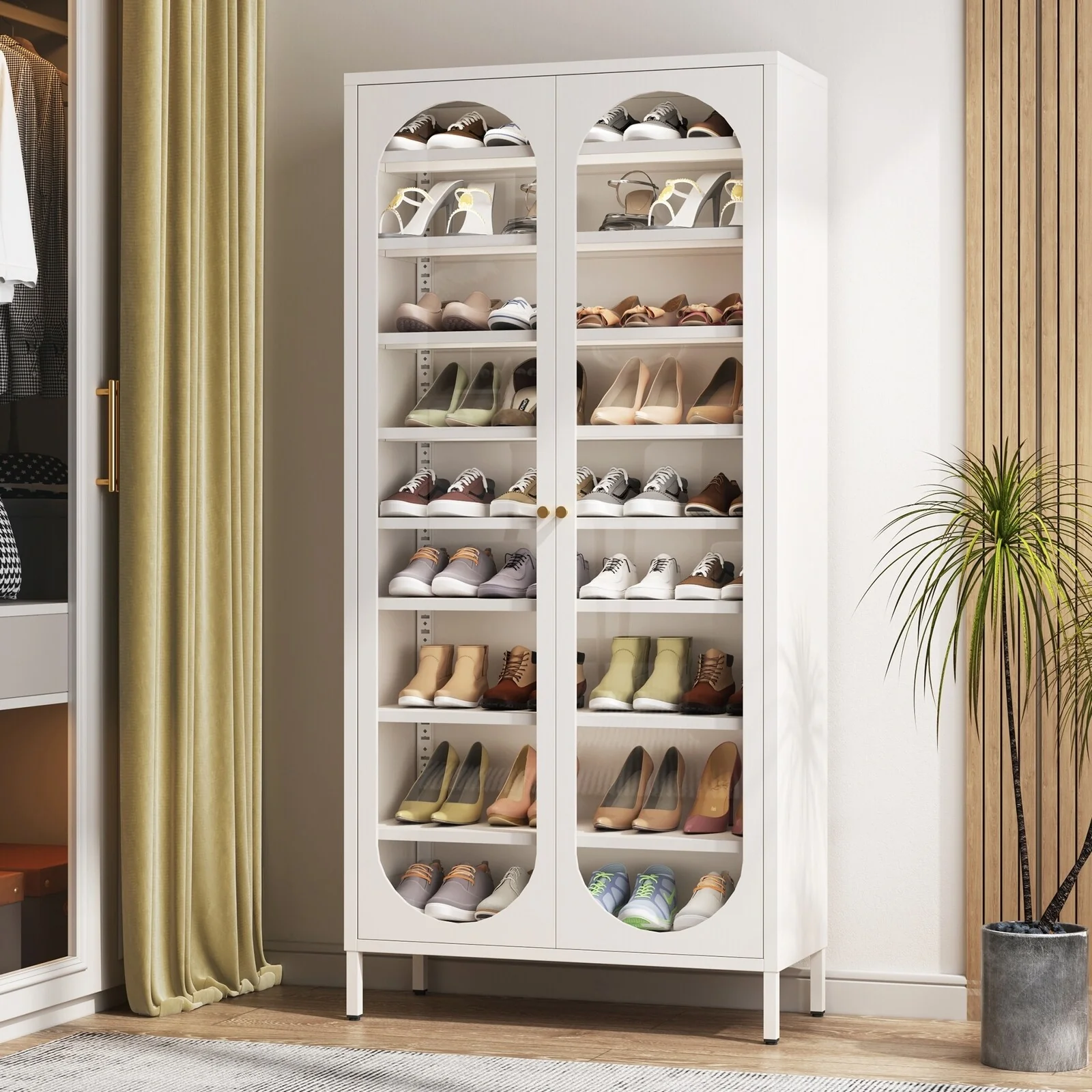 9-Tier Shoe Storage Cabinet with Glass Doors & Adjustable Shelves - 67