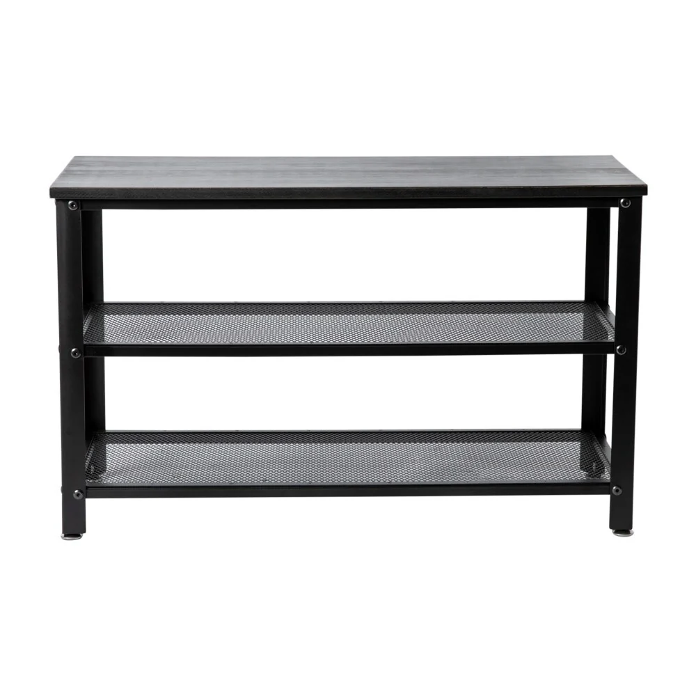 3-Tier Entryway Bench with Mesh Metal Shoe Storage Shelves