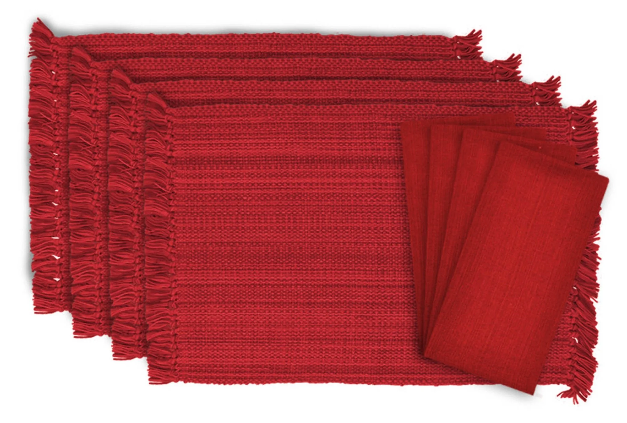 Tango Red Variegated Fringe Placemat & Napkin, Set of 8