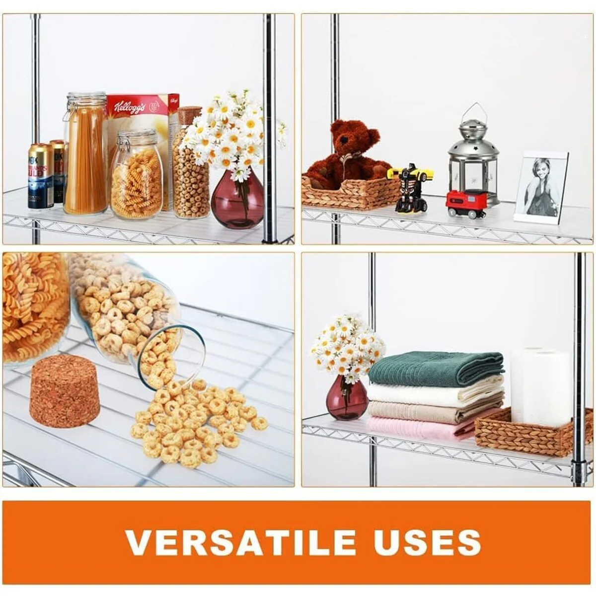 Chrome 4/5-Tier Steel Shelving with Wheels & Liners Heavy-Duty Storage