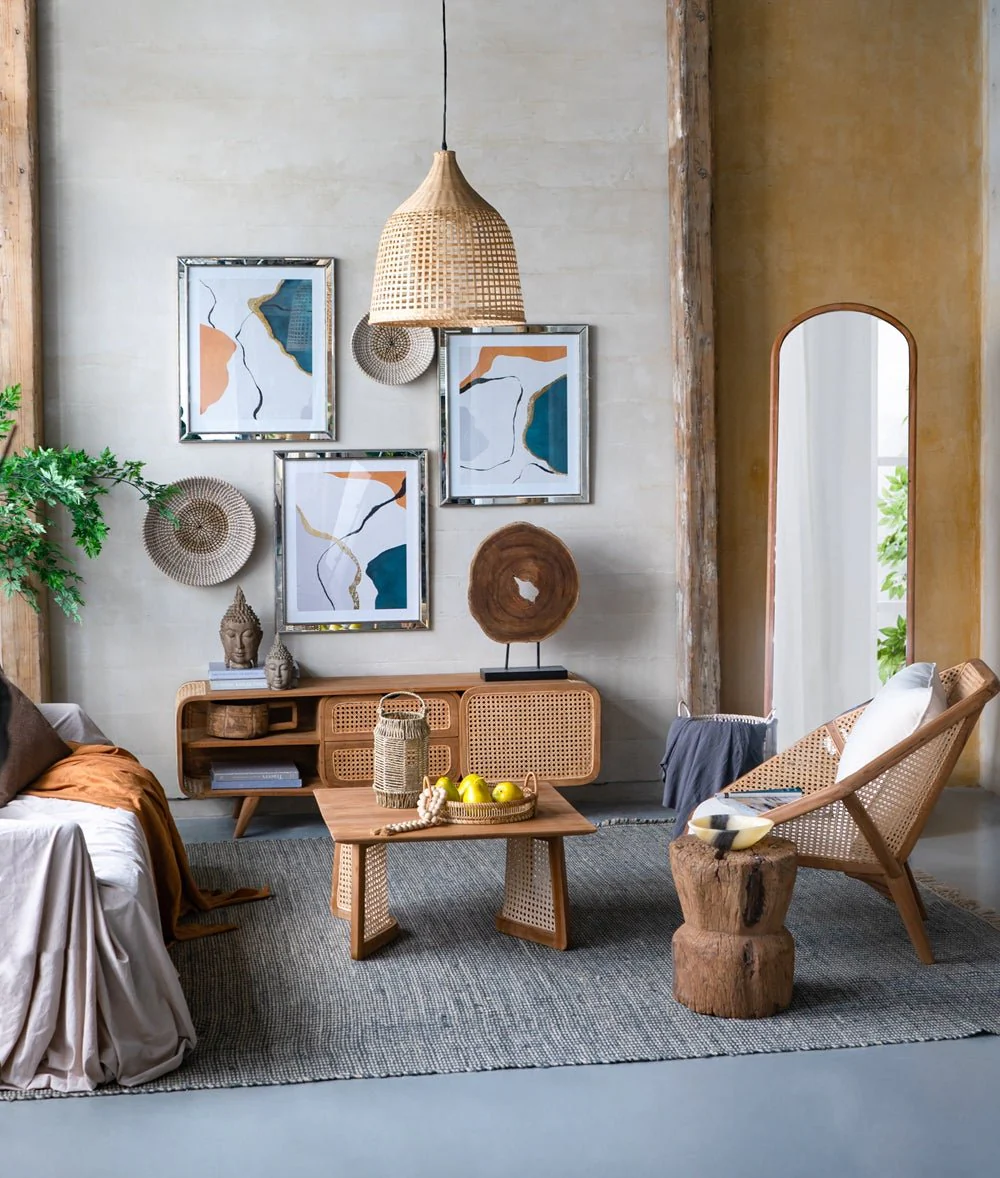 Leisure Chair with Rattan Cane Back and Hexagonal Design