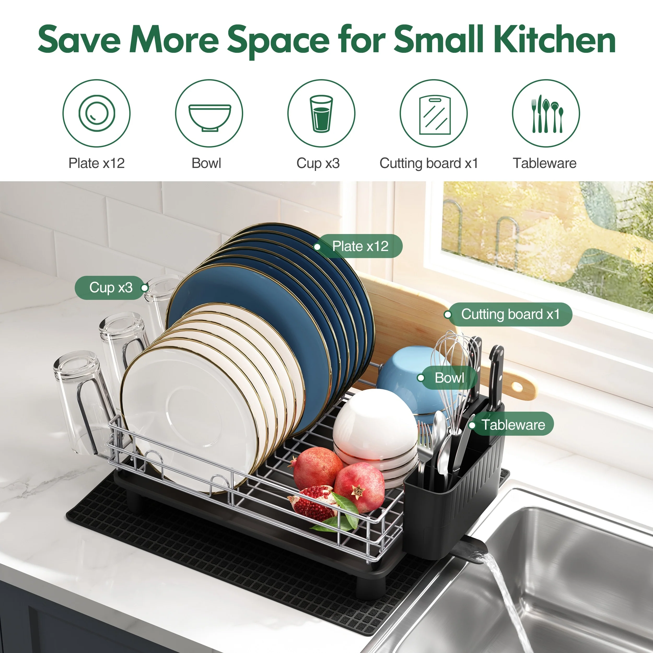 JASIWAY Multifunctional Kitchen Stainless Steel Dish Rack