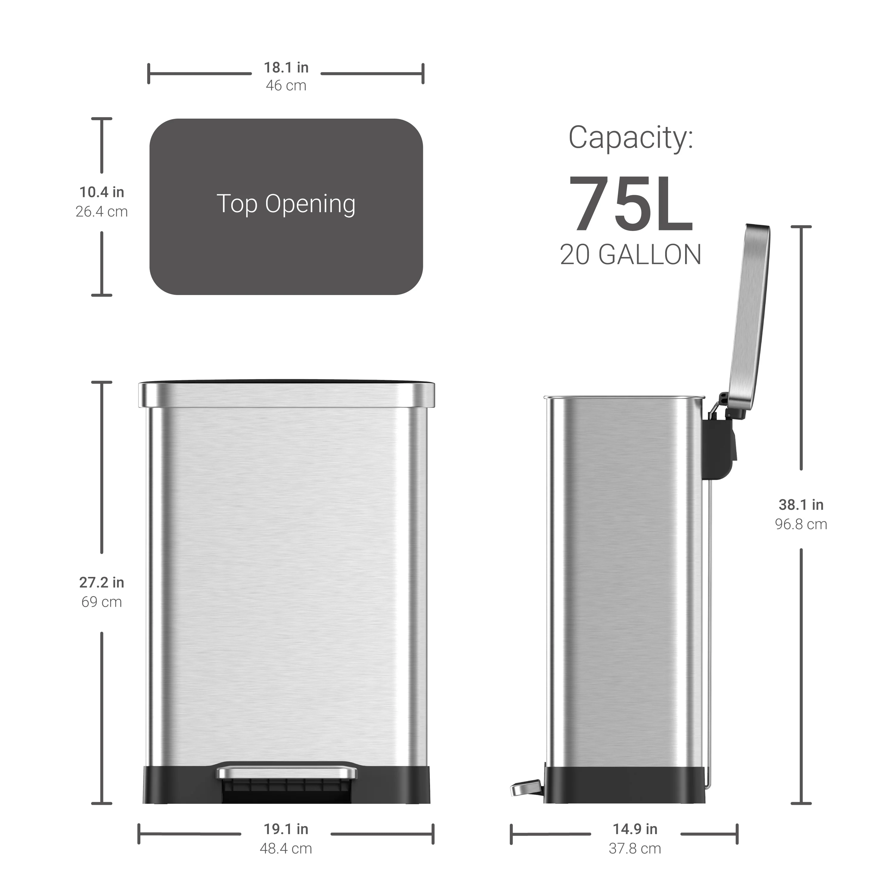 Qualiazero 75L / 20 Gallon Rectangular Step Can