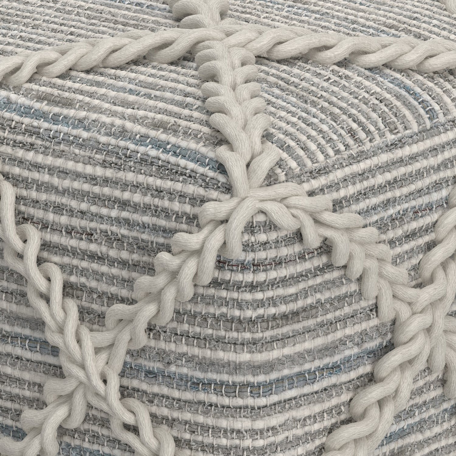 Harmonium Square Pouf with Wool and Cotton Woven Diamond Stitching Pattern