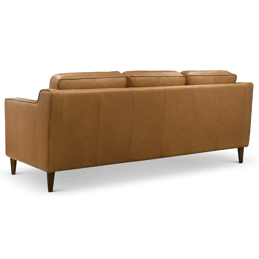 Cooper Mid Century Modern Tan Leather Sofa