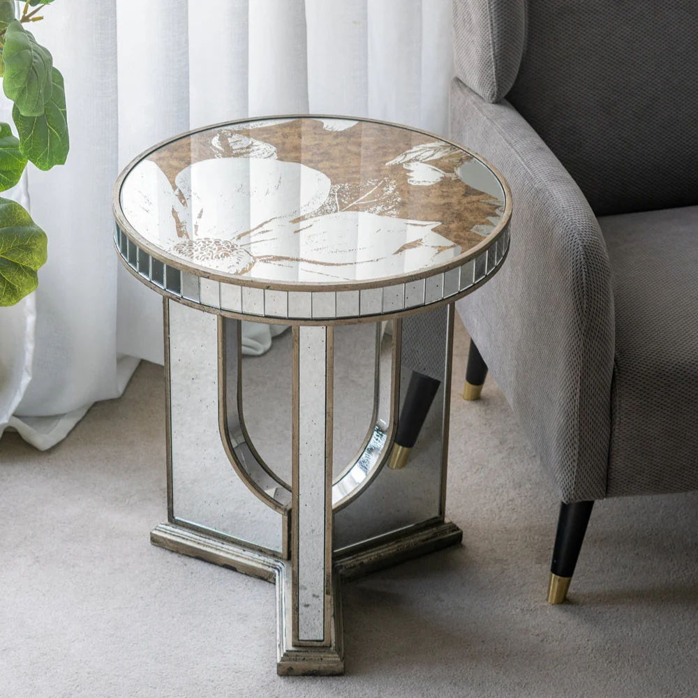 Aesthetic Round End Table with Floral Design
