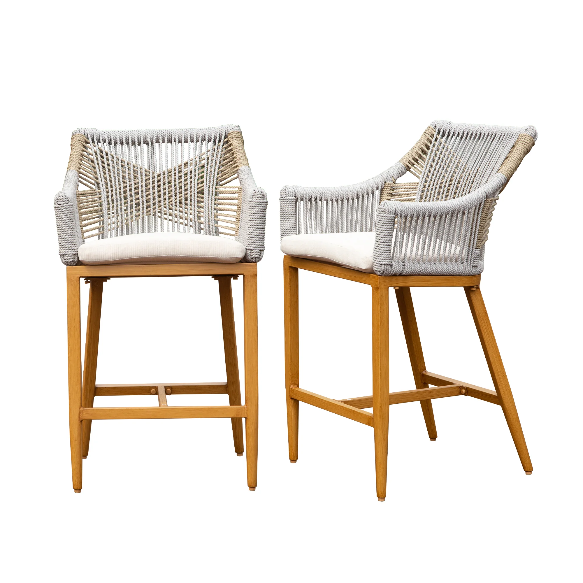 Creation Outdoor Bar Stool with Square Backrest & Adjustable Foot, Set of 2
