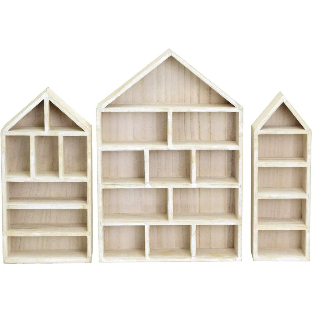 House-Shaped Wooden Shadow Cubby Display Shelf, Set of 3