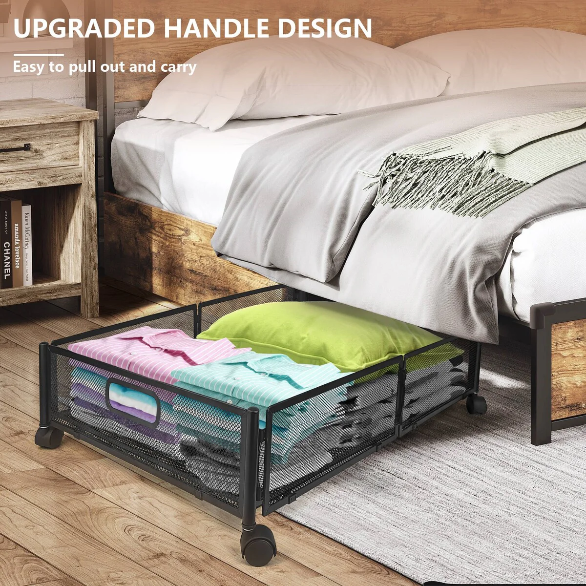 Under Bed Storage Containers With Wheels(2 Pack,black/white)