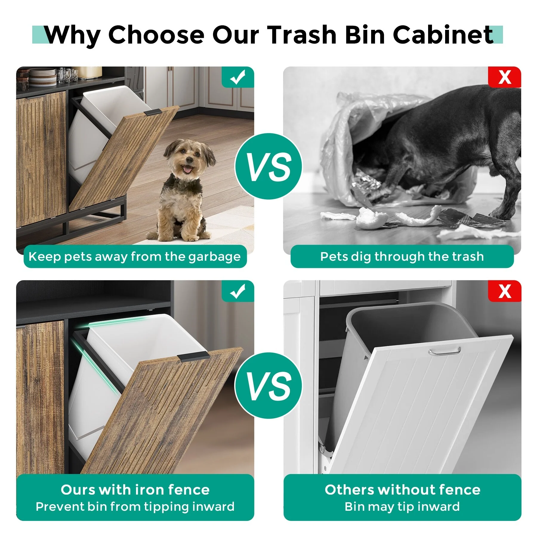 Double Tilt Out Trash Can Cabinet for Kitchen, 10 Gallon Recycling Cabinet