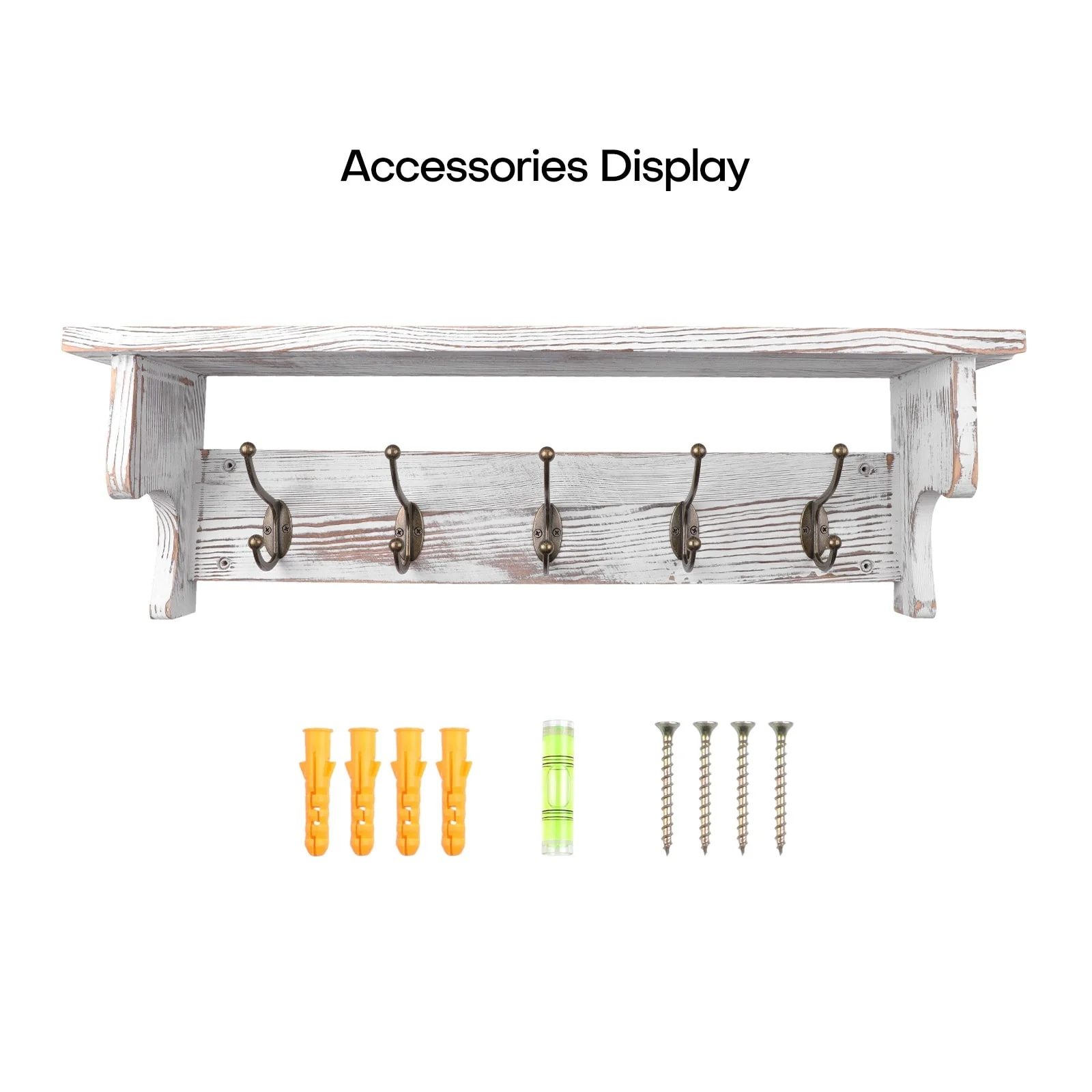 Rustic Wall Mounted Coat Rack with Storage Shelf & Metal Hooks