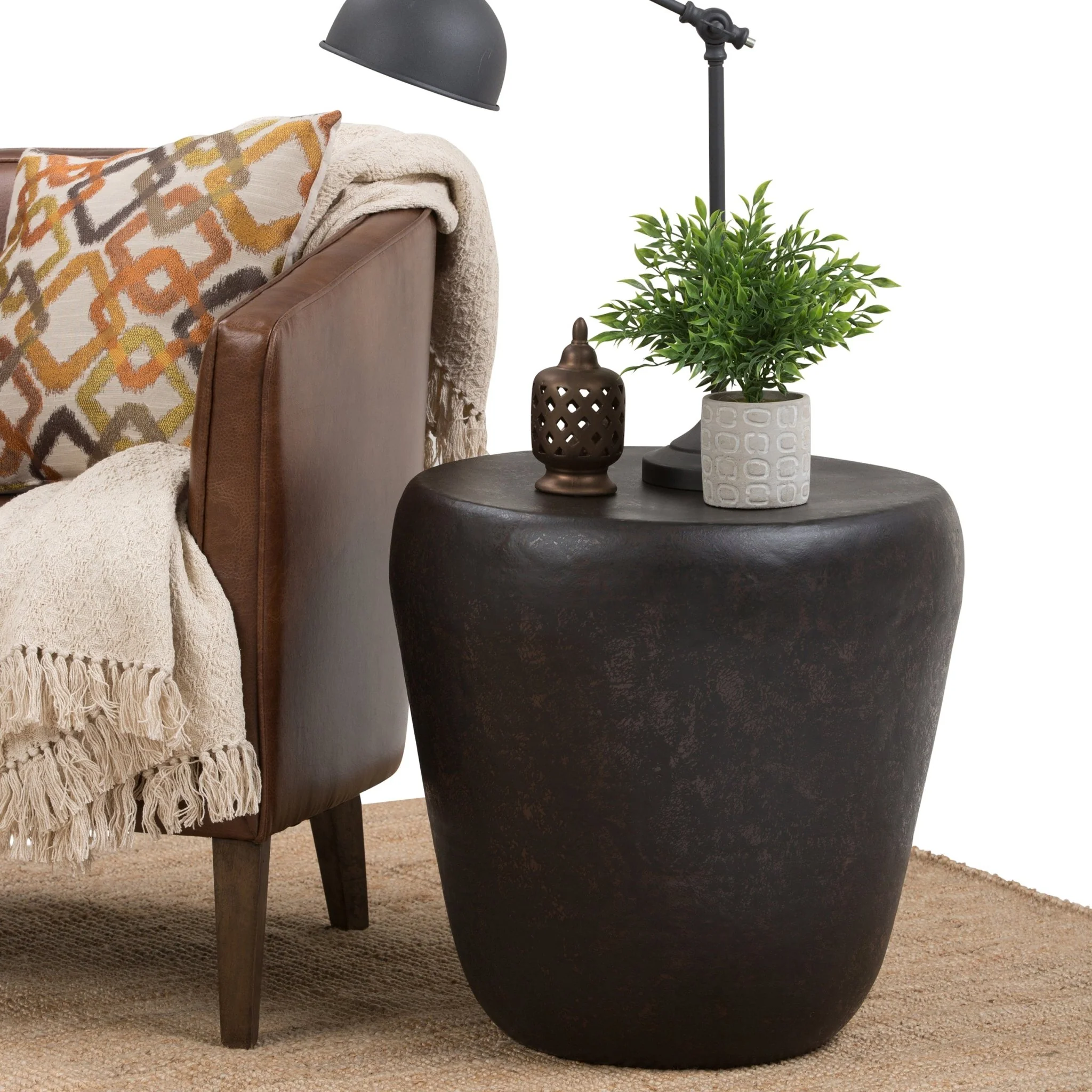 Eclipser Drum-Shaped Metal Side Table
