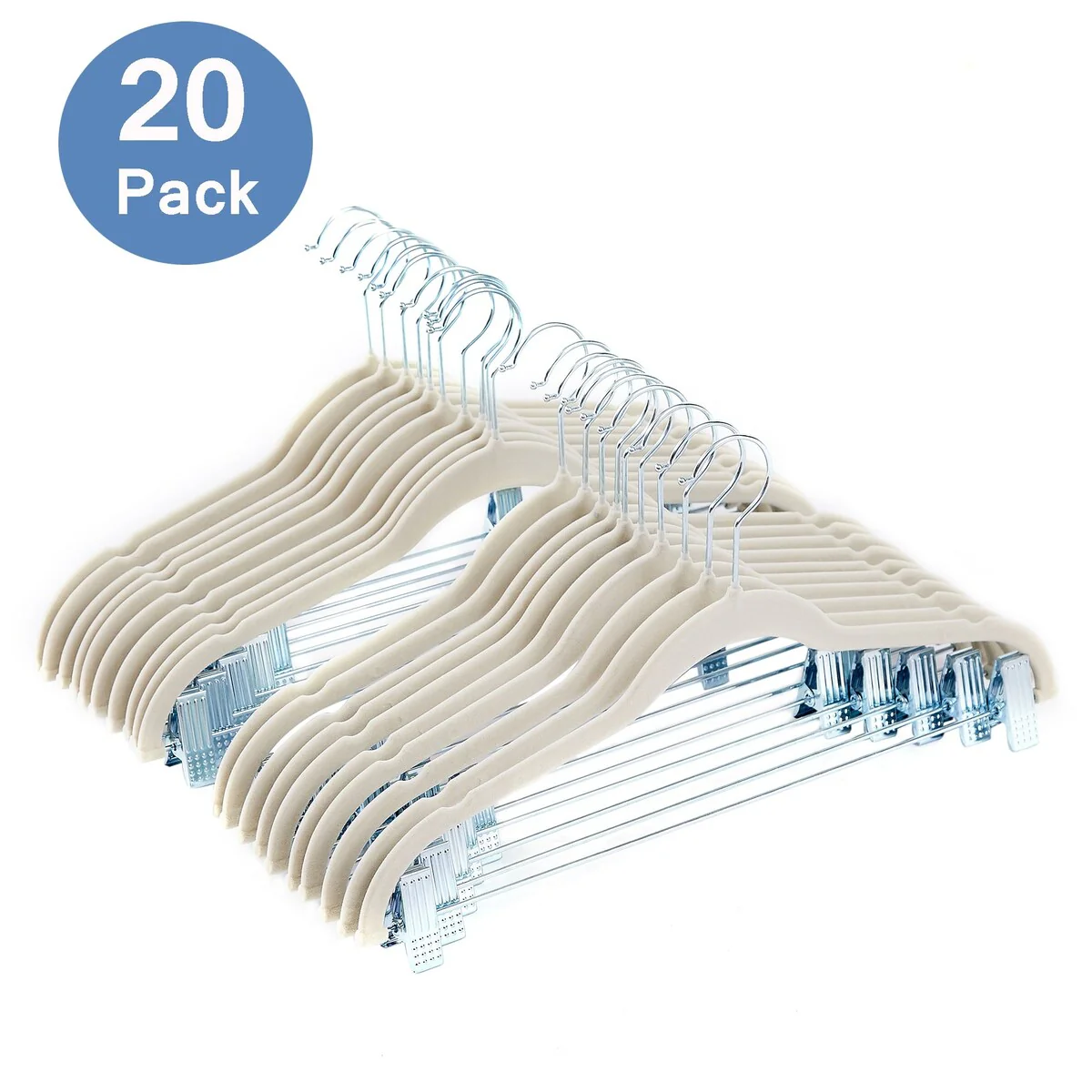 Javlergo 20-Pack Velvet Clothes Hangers, 16.5in Heavy-Duty Hangers with Adjustable Clips, Non-Slip, Space-Saving